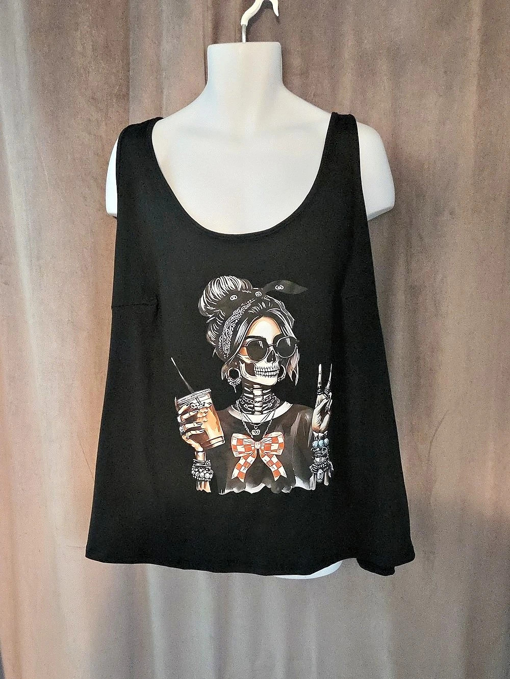 NWOT SHEIN Curve Skeleton & Iced Coffee Graphic Racerback Tank Top Size 5X
